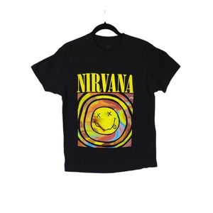 Vintage Nirvana womens/mens smiley face swirl black short sleeve t shirt Size M